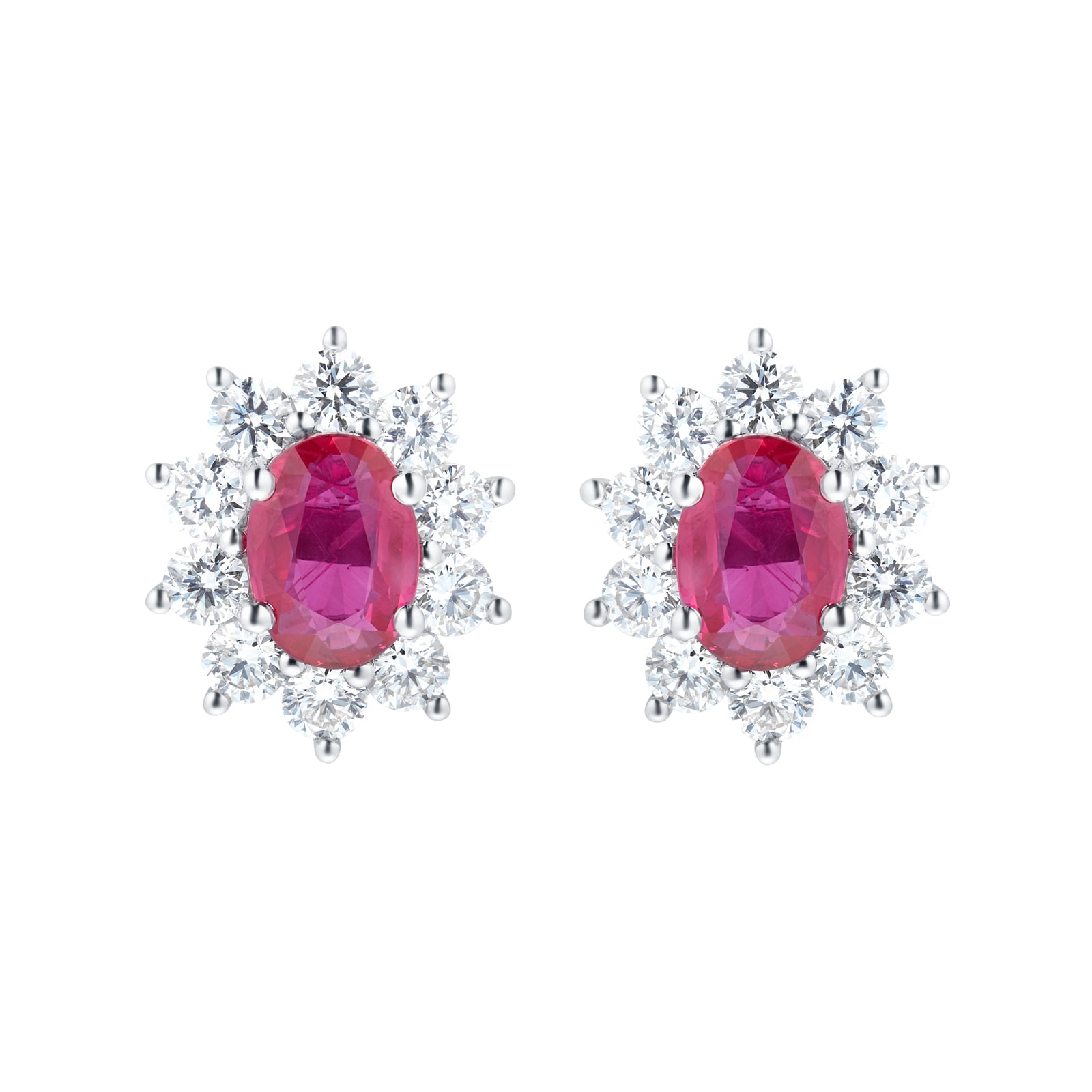 Mappin & Webb 18ct White Gold 1.35ct Diamond & 1.96ct Ruby Stud Earrings