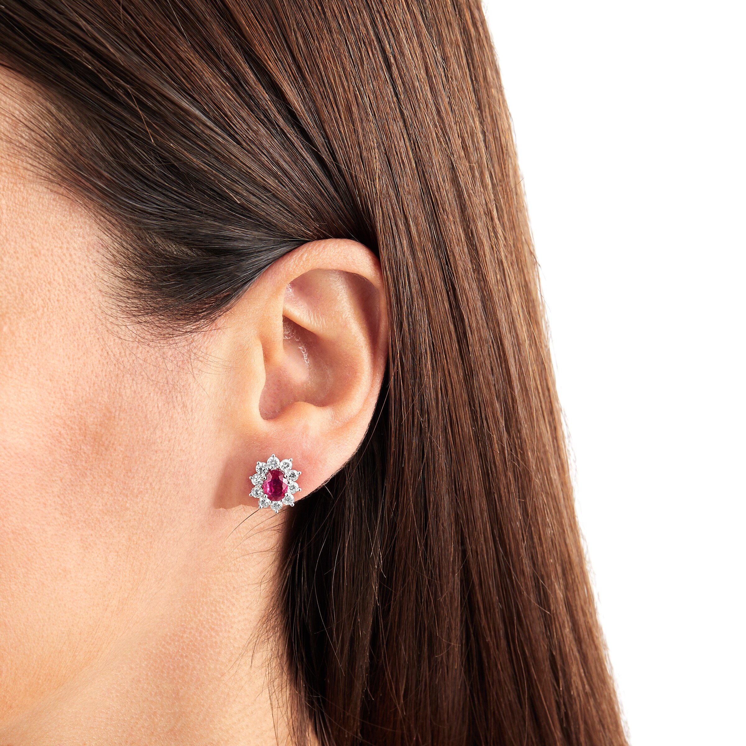 Mappin & Webb 18ct White Gold 1.35ct Diamond & 1.96ct Ruby Stud Earrings