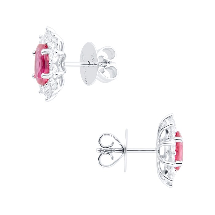 Mappin & Webb 18ct White Gold 1.35ct Diamond & 1.96ct Ruby Stud Earrings