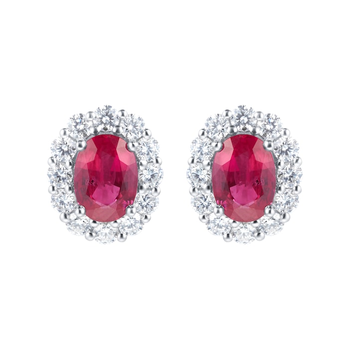 Mappin & Webb 18ct White Gold 0.80ct Diamond & 1.92ct Ruby Stud Earrings