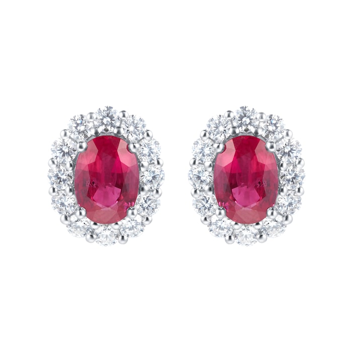 Mappin & Webb 18ct White Gold 0.80ct Diamond & 1.92ct Ruby Stud Earrings