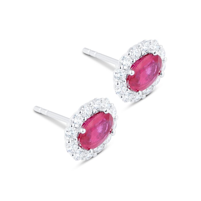 Mappin & Webb 18ct White Gold 0.80ct Diamond & 1.92ct Ruby Stud Earrings