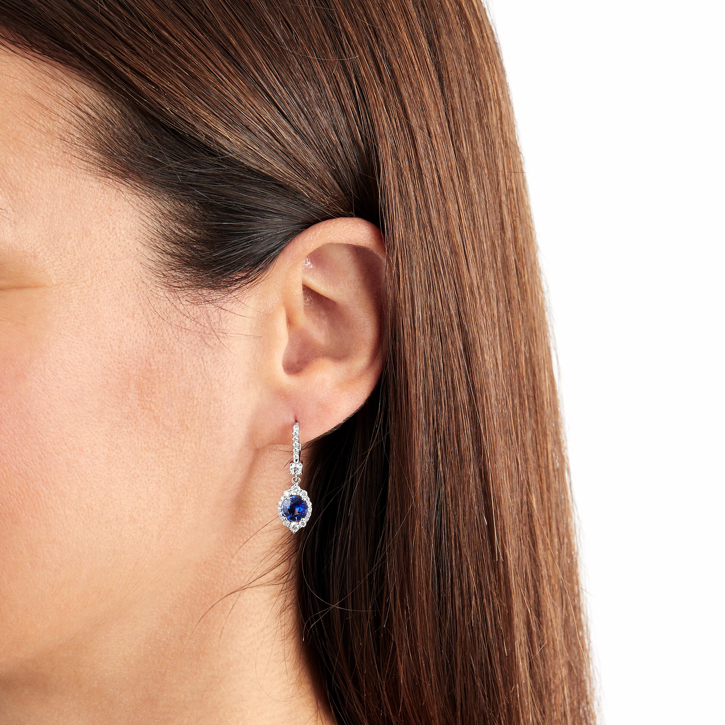 Mappin & Webb 18ct White Gold 0.85ct Diamond & 2.53ct Sapphire Drop Earrings