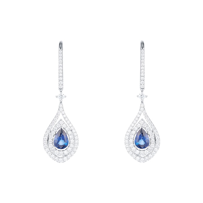 Mappin & Webb 18ct White Gold 1.00ct Diamond & 1.57ct Sapphire Earrings