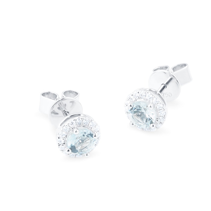 Mappin & Webb Carrington 18ct White Gold Aquamarine Diamond Stud Earrings