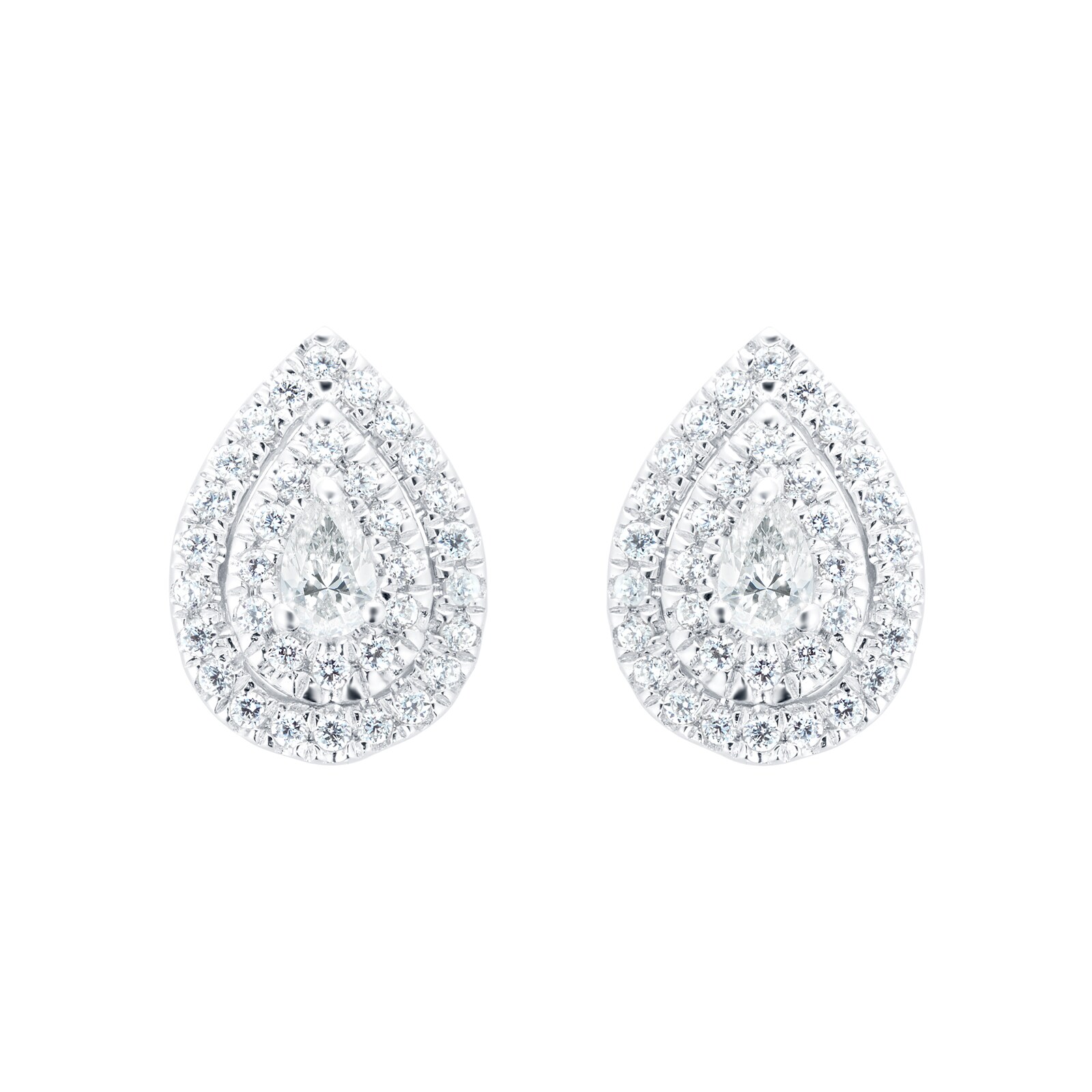 9ct White Gold 0.25cttw Diamond Pear Double Halo Stud Earrings
