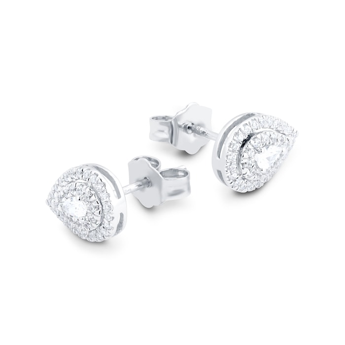 Goldsmiths 9ct White Gold 0.25cttw Diamond Pear Double Halo Stud Earrings