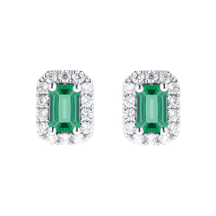 Mappin & Webb Amelia 18ct White Gold Emerald & Diamond Halo Stud Earrings