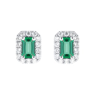Mappin & Webb Amelia 18ct White Gold Emerald & Diamond Halo Stud Earrings