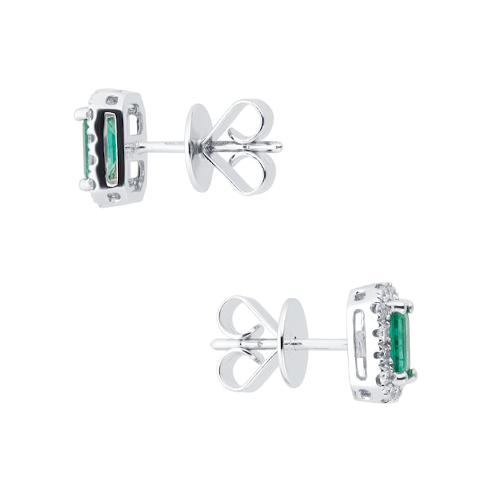 Mappin & Webb Carrington 18ct White Gold Emerald & Diamond Halo Stud Earrings