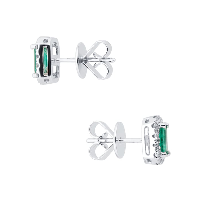 Mappin & Webb Amelia 18ct White Gold Emerald & Diamond Halo Stud Earrings