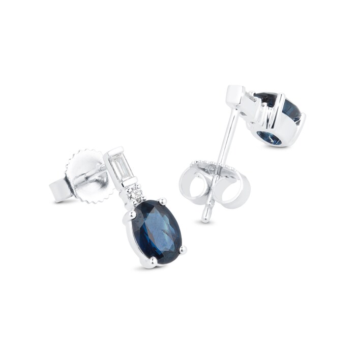Goldsmiths 18ct White Gold Oval Sapphire 0.08ct Stud Earrings