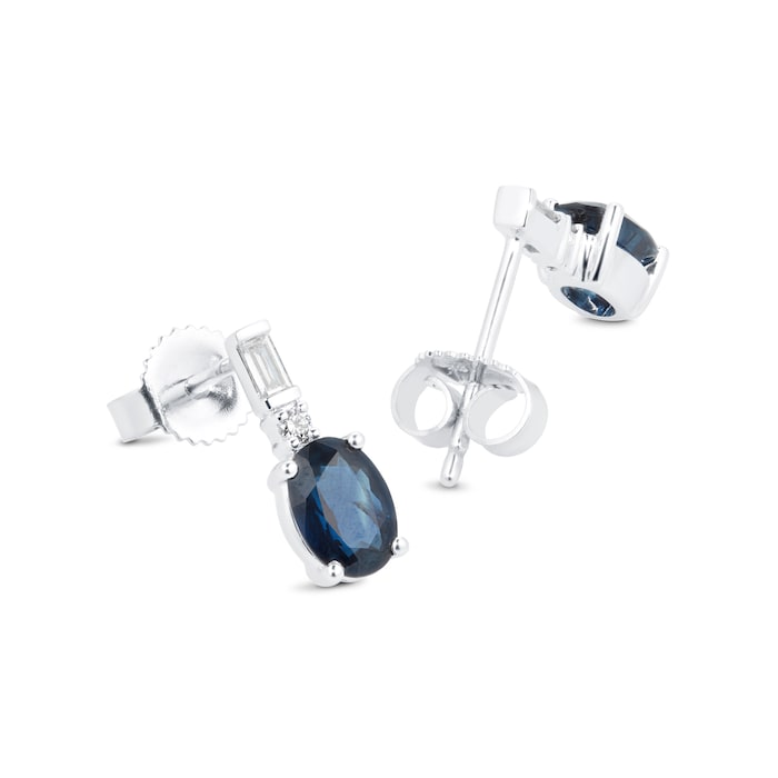 Goldsmiths 18ct White Gold Oval Sapphire 0.08ct Stud Earrings