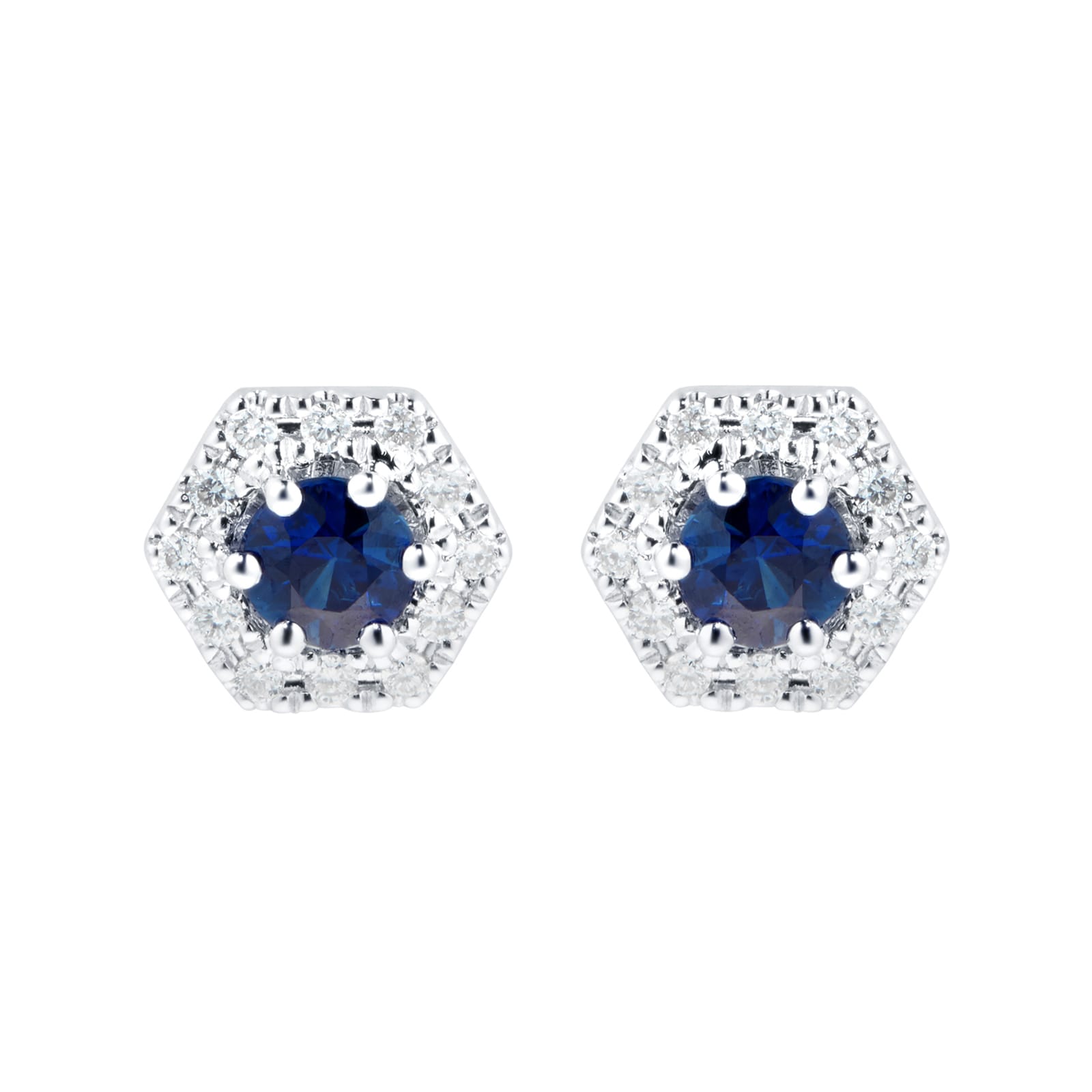 9ct White Gold Sapphire 0.09ct Hexagon Stud Earrings