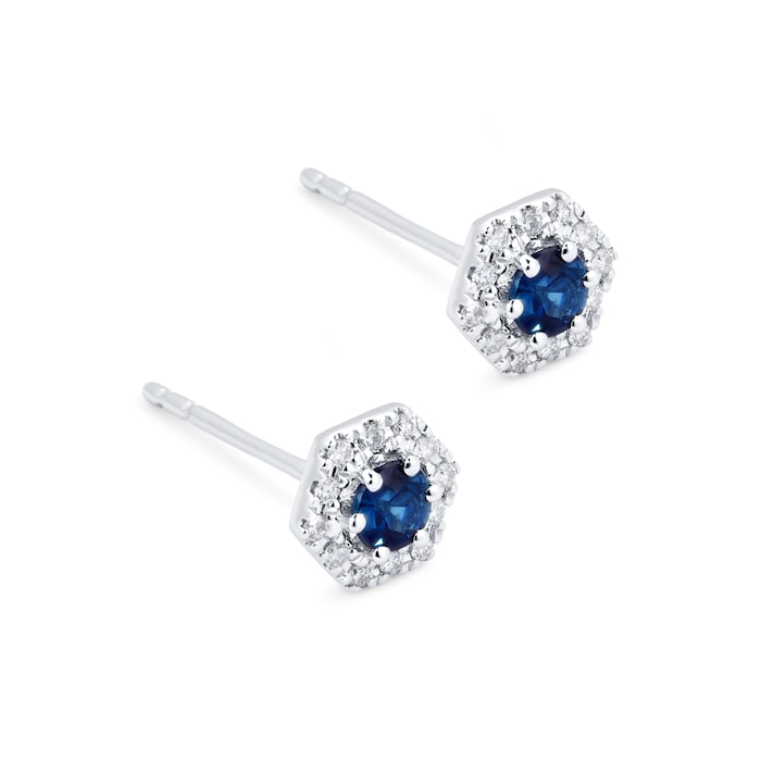 Goldsmiths 9ct White Gold Sapphire 0.09ct Hexagon Stud Earrings