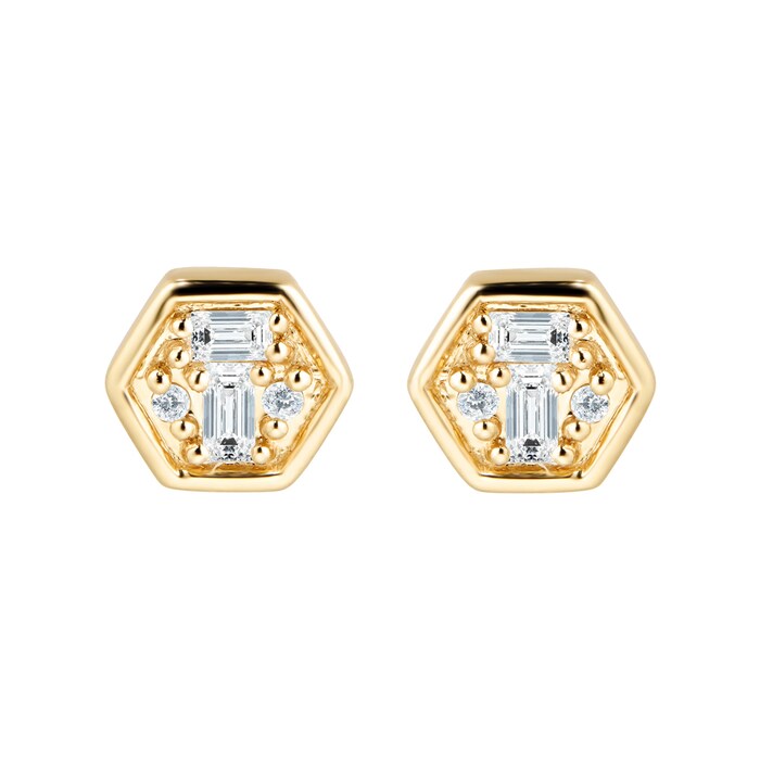 Goldsmiths 9ct Yellow Gold 0.15ct Mixed Cut Hexagon Stud Earrings