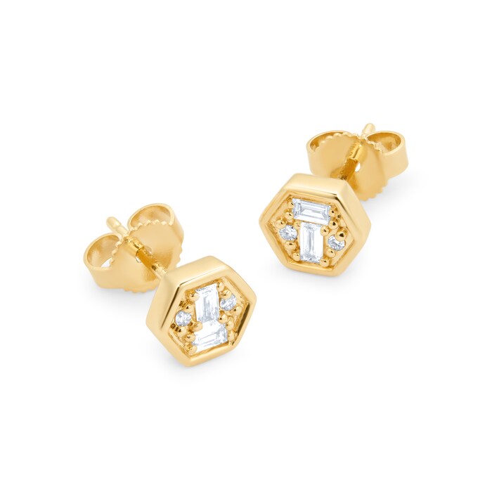 Goldsmiths 9ct Yellow Gold 0.15ct Mixed Cut Hexagon Stud Earrings