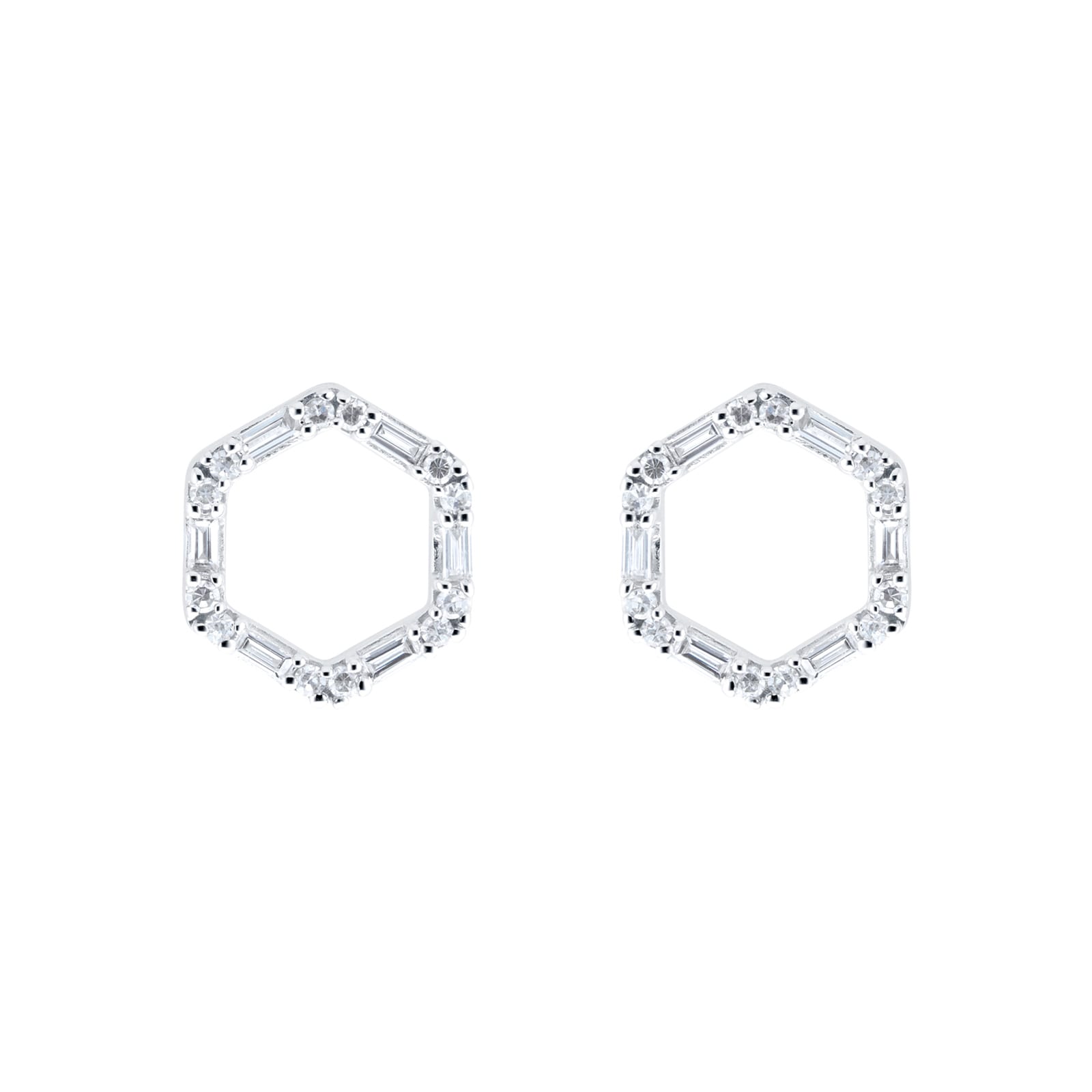 Goldsmiths 9ct White Gold 0.20ct Open Hexagon Stud Earrings Goldsmiths 9ct White Gold 0.20ct Open Hexagon Stud Earrings