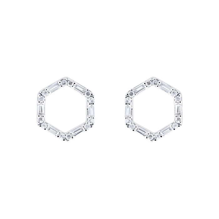 Goldsmiths 9ct White Gold 0.20ct Open Hexagon Stud Earrings