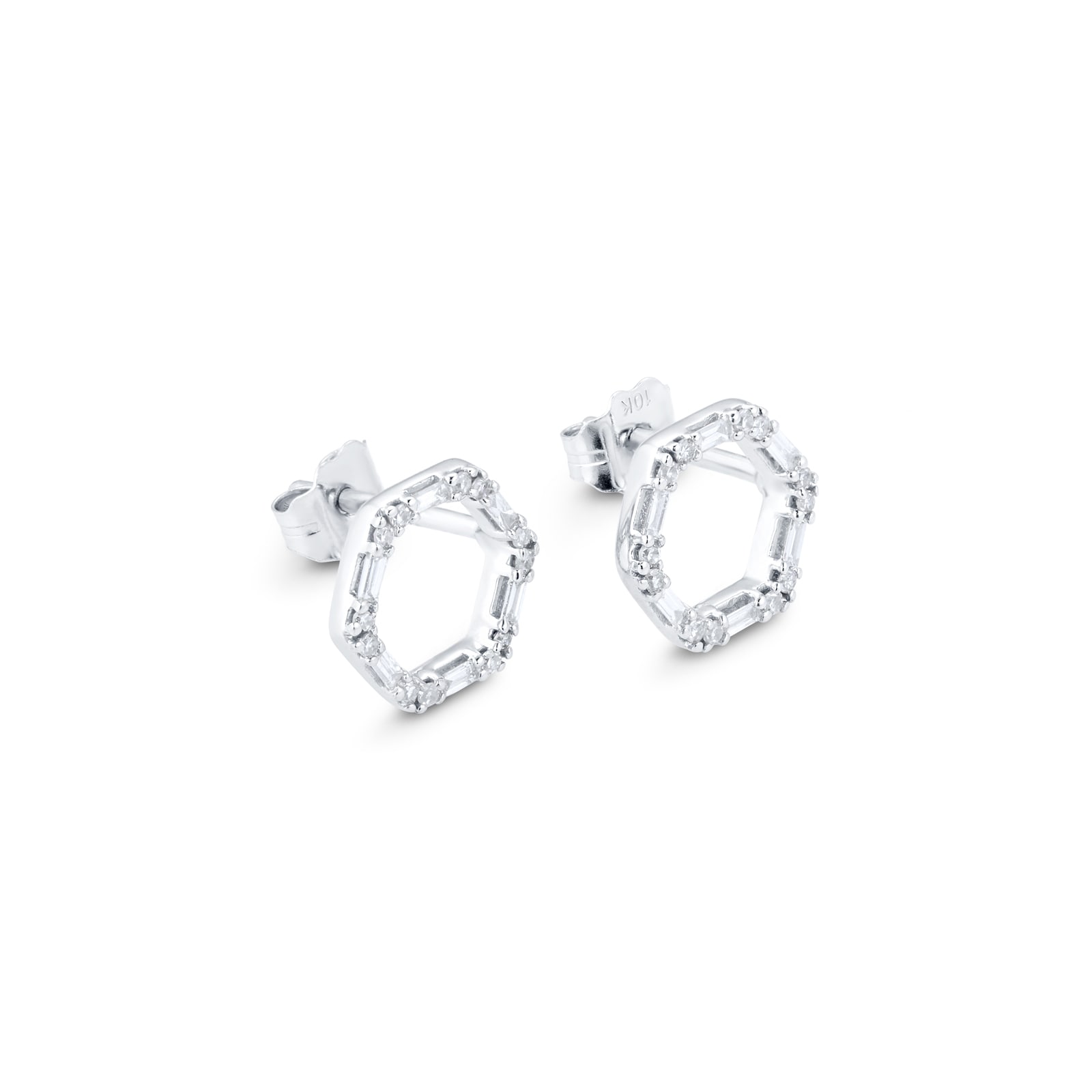 Goldsmiths 9ct White Gold 0.20ct Open Hexagon Stud Earrings Goldsmiths 9ct White Gold 0.20ct Open Hexagon Stud Earrings