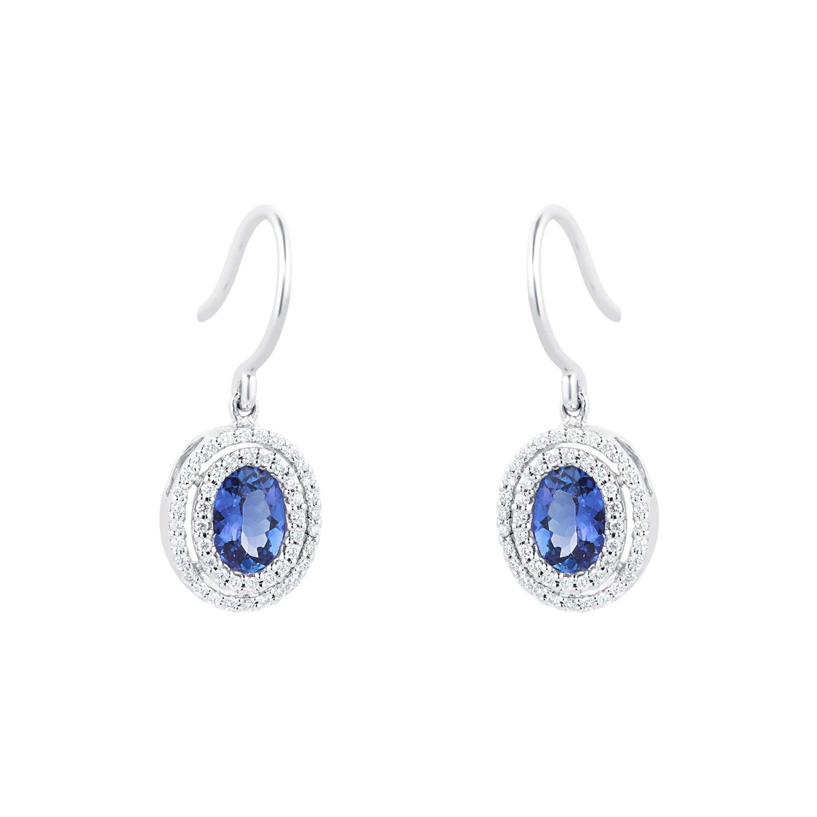 Mappin & Webb 18ct White Gold Tanzanite & 0.42cttw Oval Cut Diamond Drop Earrings