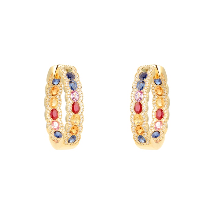 Mappin & Webb 18ct Yellow Gold Sapphire & Diamond Rainbow Hoop Earrings