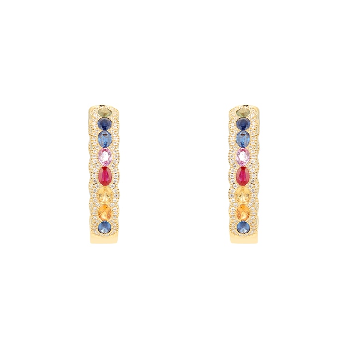 Mappin & Webb 18ct Yellow Gold Sapphire & Diamond Rainbow Hoop Earrings