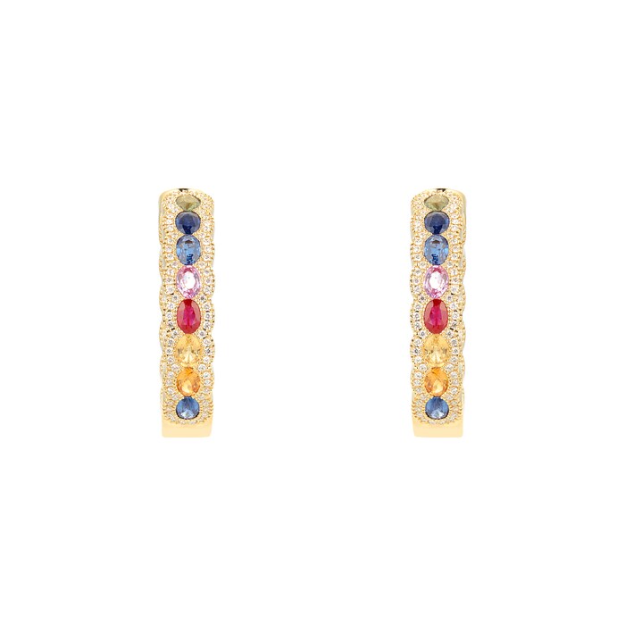 Mappin & Webb 18ct Yellow Gold Sapphire & Diamond Rainbow Hoop Earrings