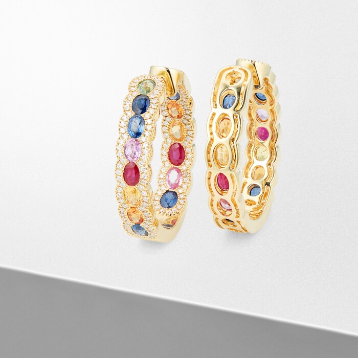 Mappin & Webb 18ct Yellow Gold Sapphire & Diamond Rainbow Hoop Earrings