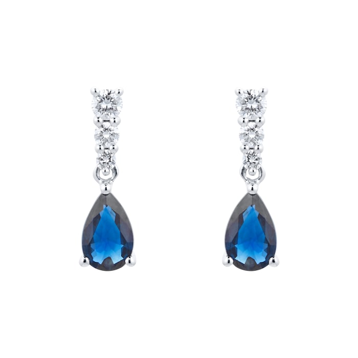 Goldsmiths 18ct White Gold Diamond & Sapphire Drop Earrings