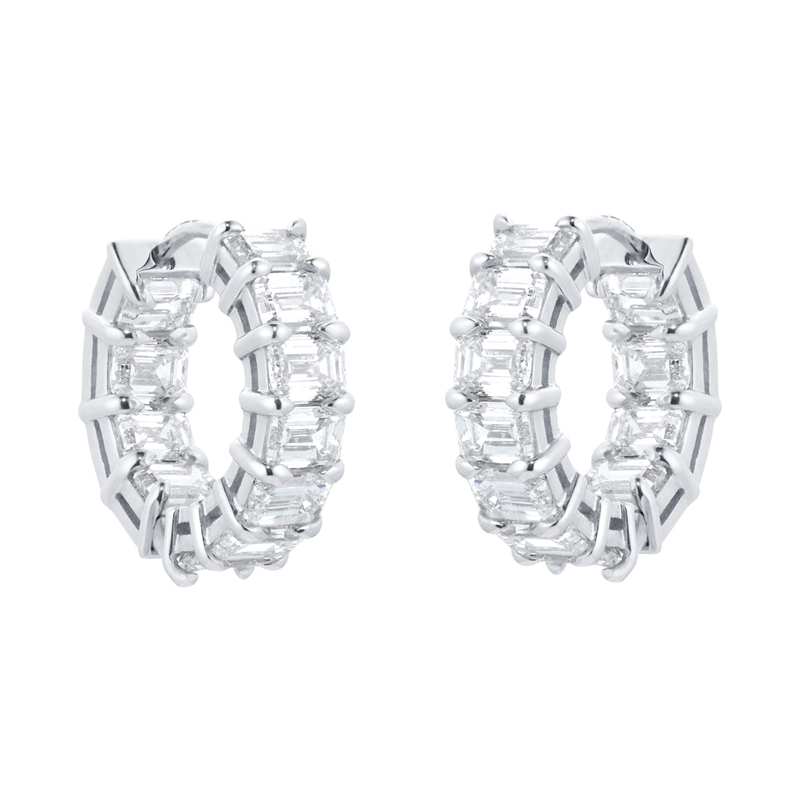 18ct White Gold Emerald Cut Diamond Hoop Earrings