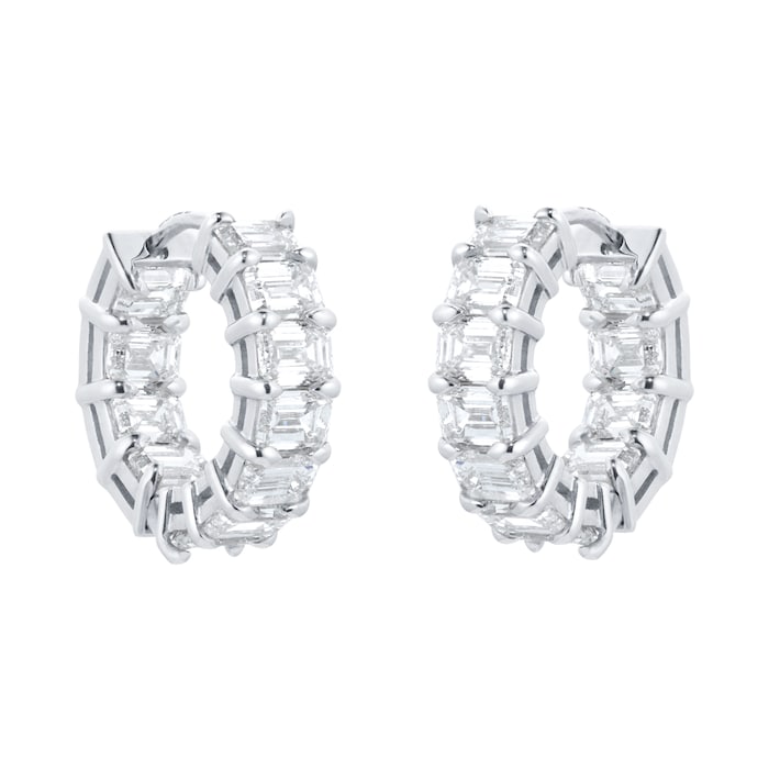 Mappin & Webb 18ct White Gold Emerald Cut Diamond Hoop Earrings