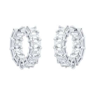 Mappin & Webb 18ct White Gold Emerald Cut Diamond Hoop Earrings