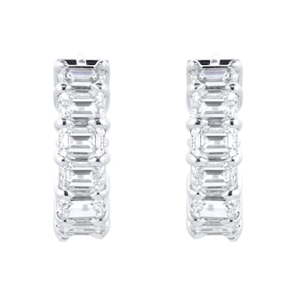 Mappin & Webb 18ct White Gold Emerald Cut Diamond Hoop Earrings