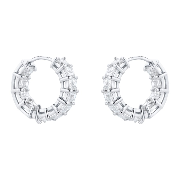 Mappin & Webb 18ct White Gold Emerald Cut Diamond Hoop Earrings