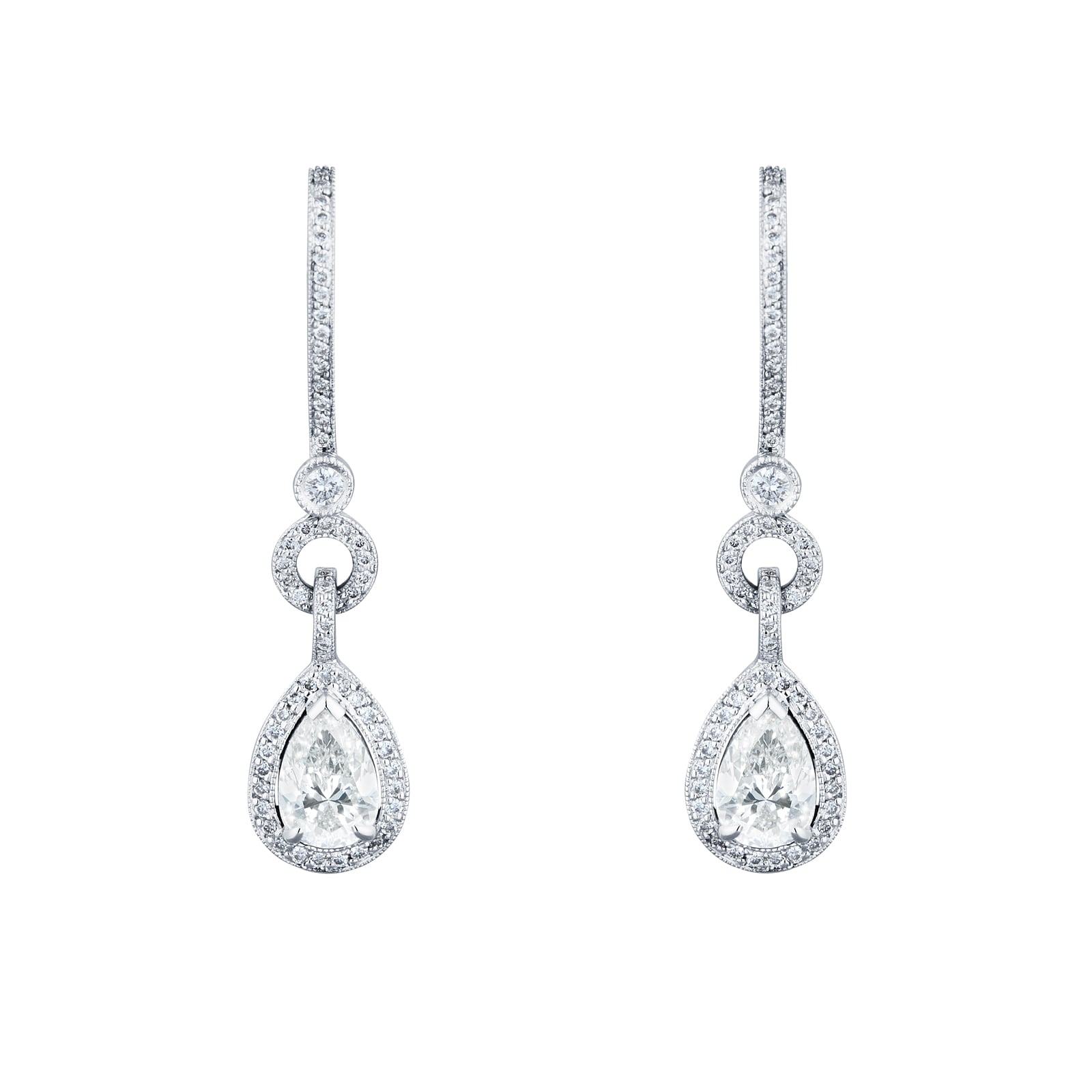 Mappin & Webb Platinum 2.62ct Pear Cut Diamond Halo Drop Earrings Mappin & Webb Platinum 2.62ct Pear Cut Diamond Halo Drop Earrings