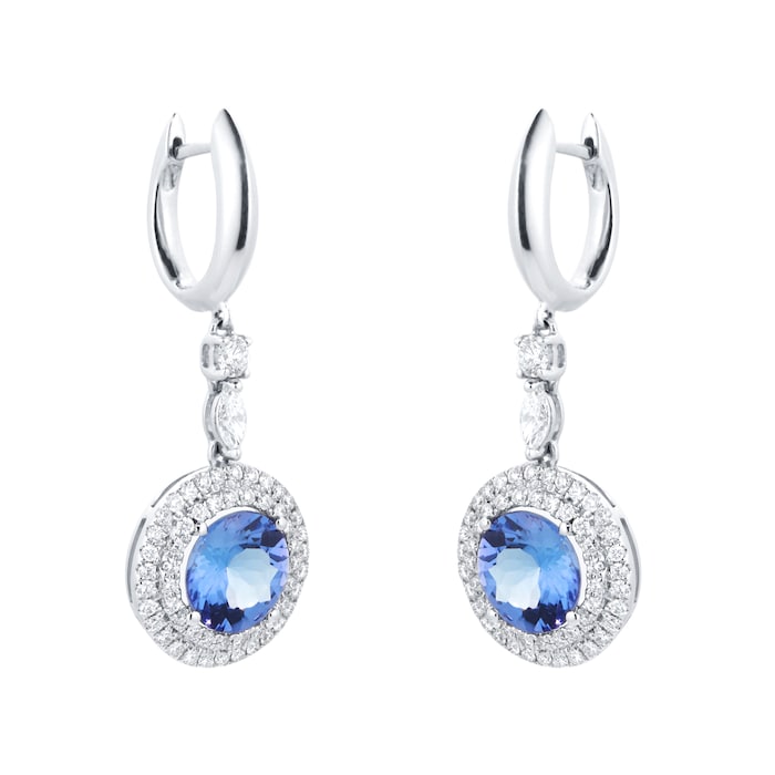 Mappin & Webb 18ct White Gold 5.86cttw Tanzanite & 1.00cttw Diamond Drop Earrings