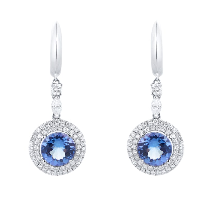 Mappin & Webb 18ct White Gold 5.86cttw Tanzanite & 1.00cttw Diamond Drop Earrings