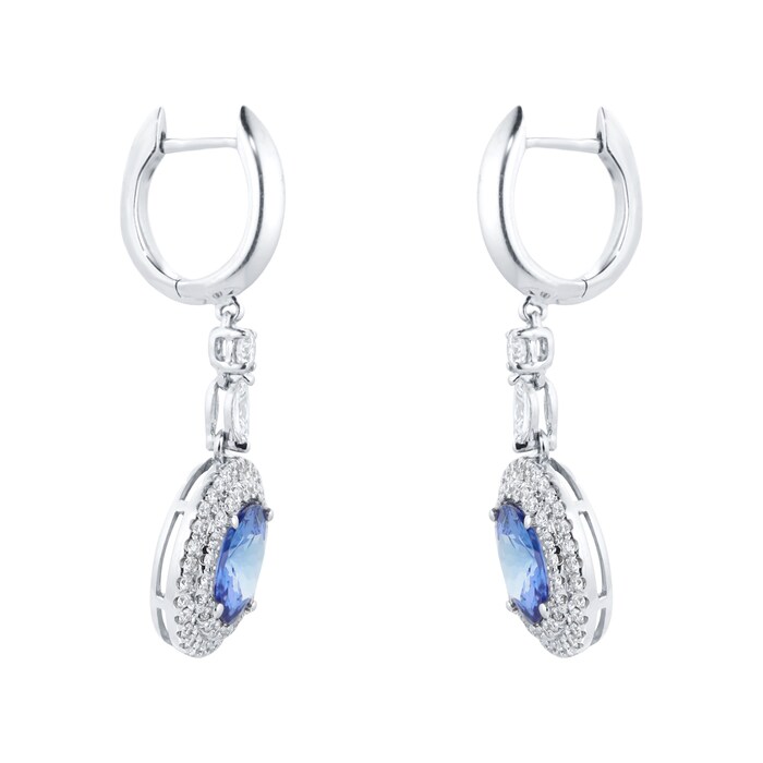 Mappin & Webb 18ct White Gold 5.86cttw Tanzanite & 1.00cttw Diamond Drop Earrings