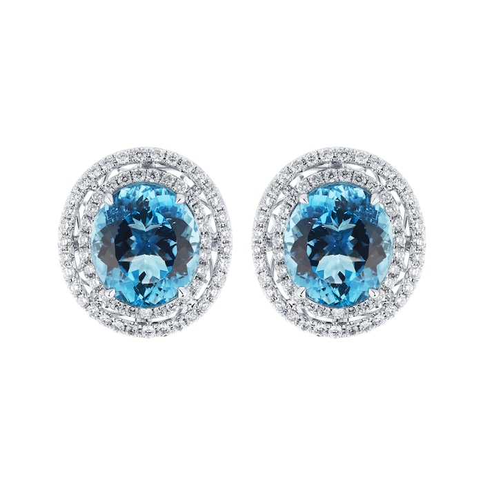 Mappin & Webb 18ct White Gold 13.10ct Aquamarine & 1.20cttw Diamond Stud Earrings