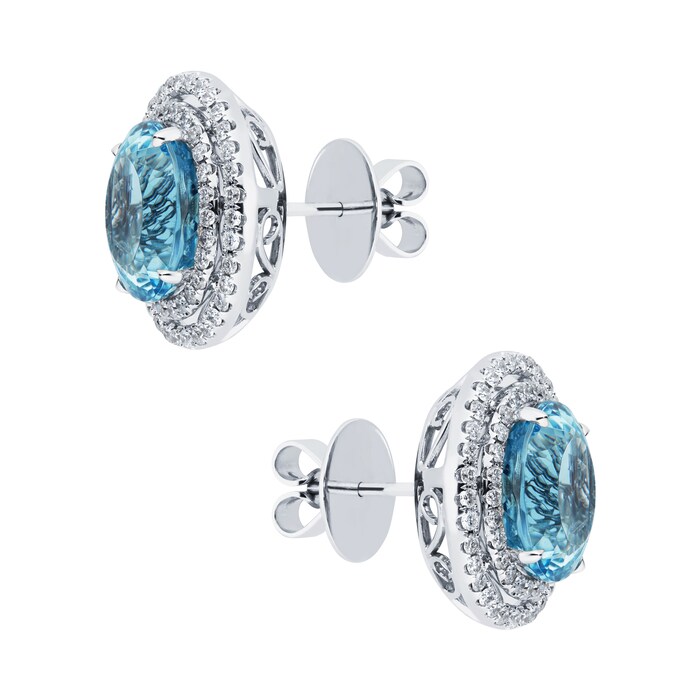 Mappin & Webb 18ct White Gold 13.10ct Aquamarine & 1.20cttw Diamond Stud Earrings