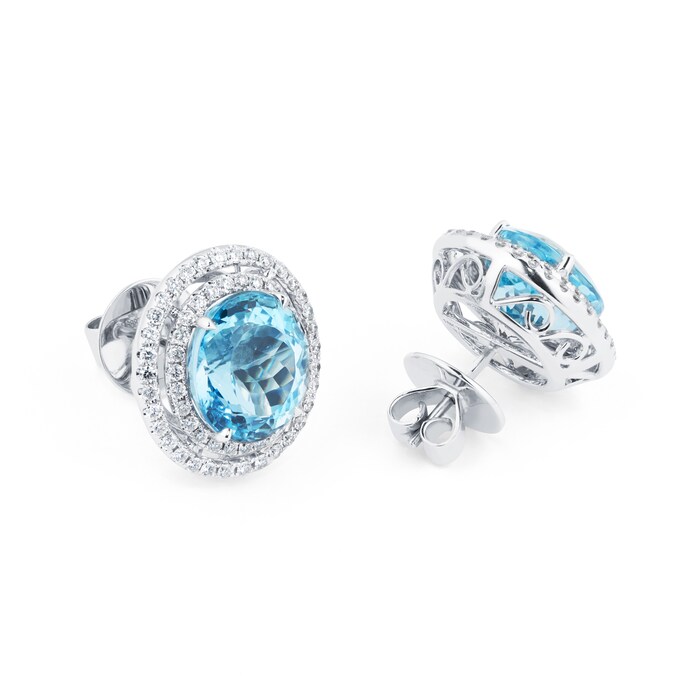 Mappin & Webb 18ct White Gold 13.10ct Aquamarine & 1.20cttw Diamond Stud Earrings