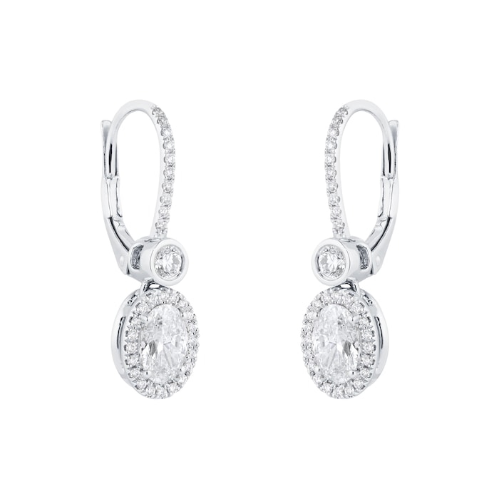 Mappin & Webb 18ct White Gold 2.1cttw Oval & Brilliant Cut Halo Drop Earrings