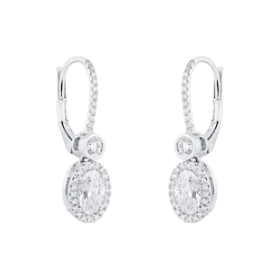 Mappin & Webb 18ct White Gold 2.1cttw Oval & Brilliant Cut Halo Drop Earrings