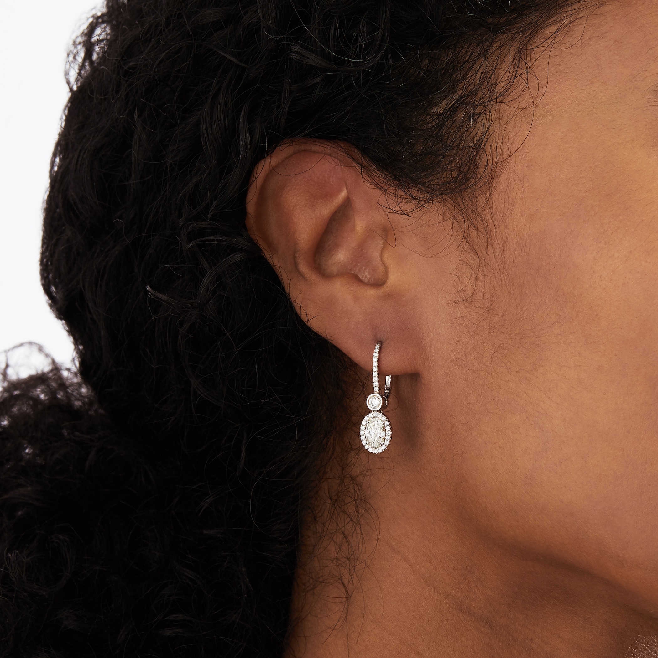 Mappin & Webb 18ct White Gold 1.74cttw Oval & Brilliant Cut Halo Drop Earrings