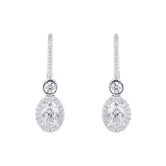 Mappin & Webb 18ct White Gold 2.1cttw Oval & Brilliant Cut Halo Drop Earrings Mappin & Webb 18ct White Gold 2.1cttw Oval & Brilliant Cut Halo Drop Earrings