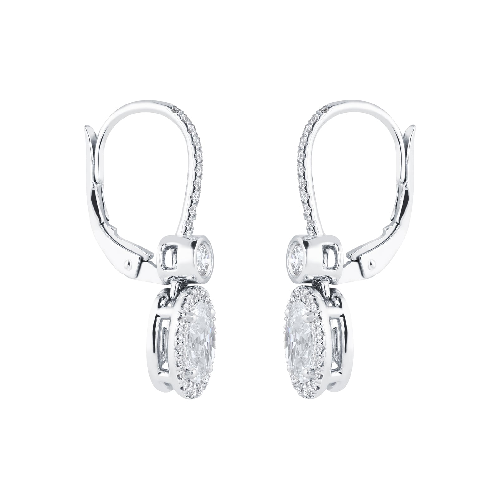 Mappin & Webb 18ct White Gold 1.74cttw Oval & Brilliant Cut Halo Drop Earrings