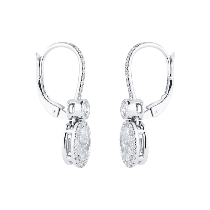 Mappin & Webb 18ct White Gold 2.1cttw Oval & Brilliant Cut Halo Drop Earrings