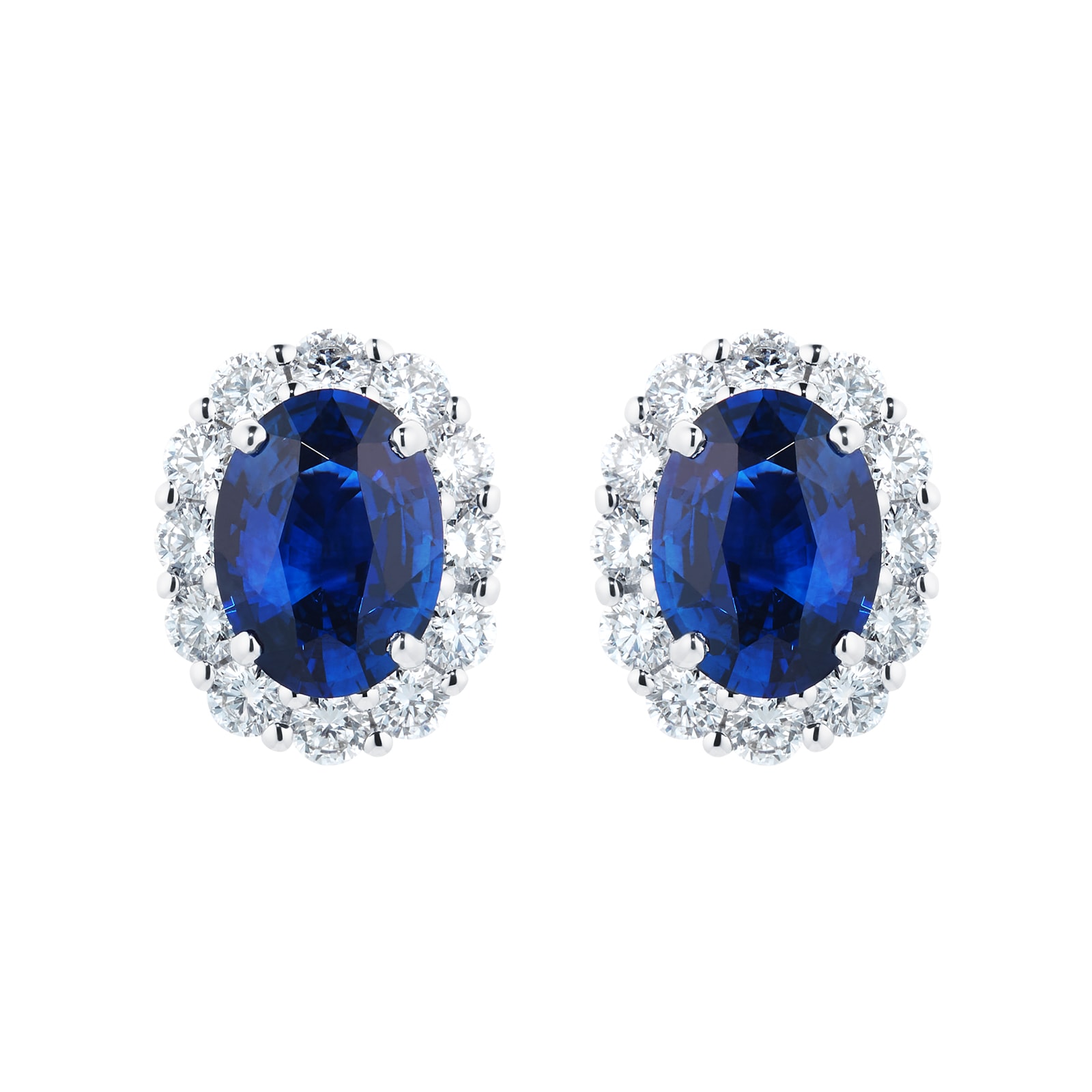 Mappin & Webb 18ct White Gold Oval Cut Sapphire and Diamond Halo Stud Earrings Mappin & Webb 18ct White Gold Oval Cut Sapphire and Diamond Halo Stud Earrings