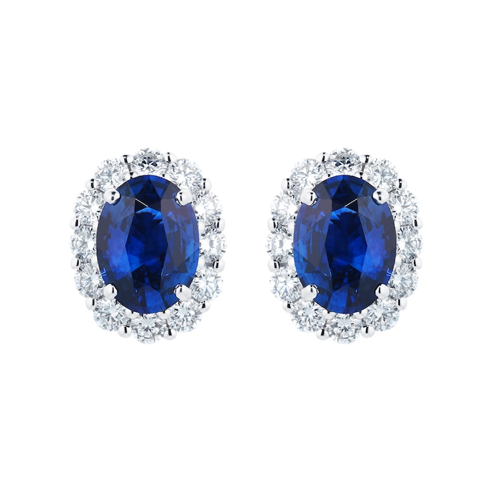 Mappin & Webb 18ct White Gold Oval Cut Sapphire and Diamond Halo Stud Earrings